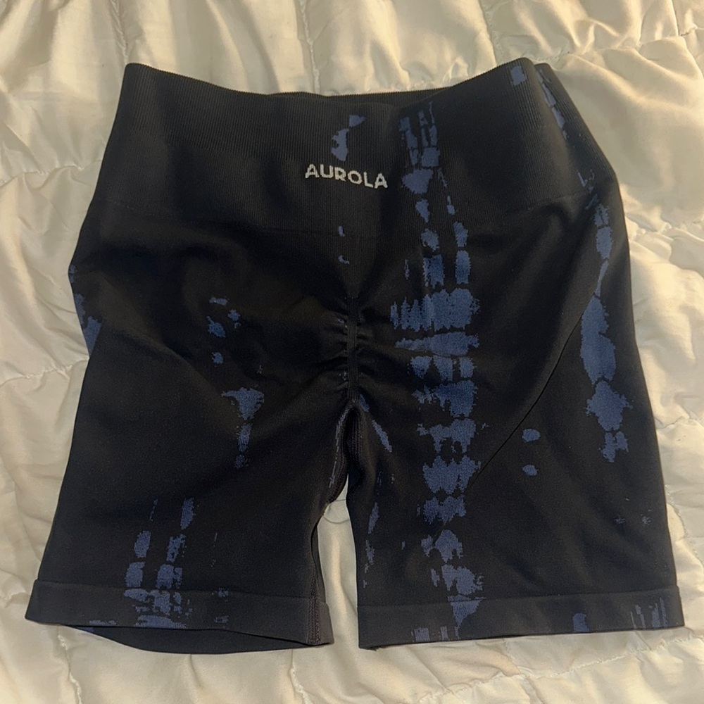 AUROLA  Black and Blue Patterned Spandex Shorts